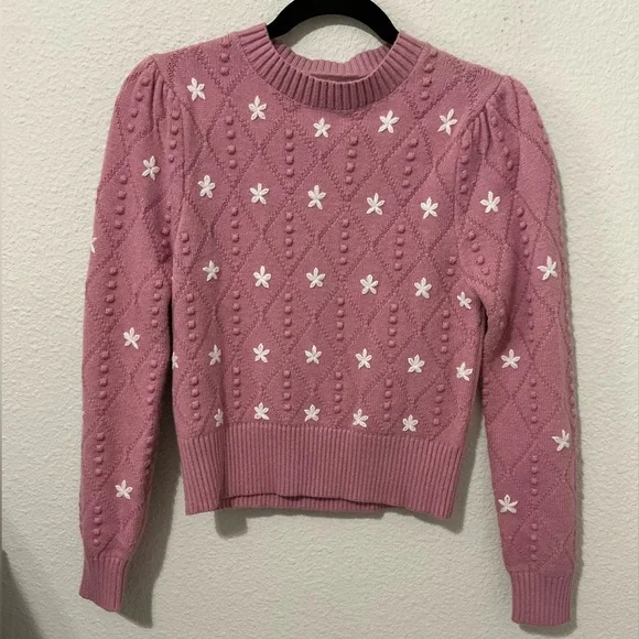 English Factory Floral Handmade Embroidery Sweater in Dusty Pink Size XS - Picture 5 of 11